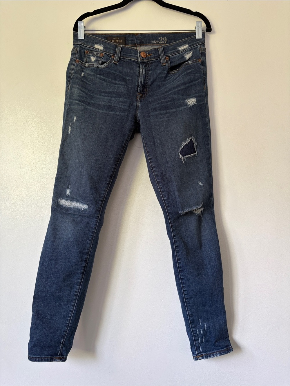 NWOT J. Crew Dark Indigo Distressed Skinny Jeans Size 29